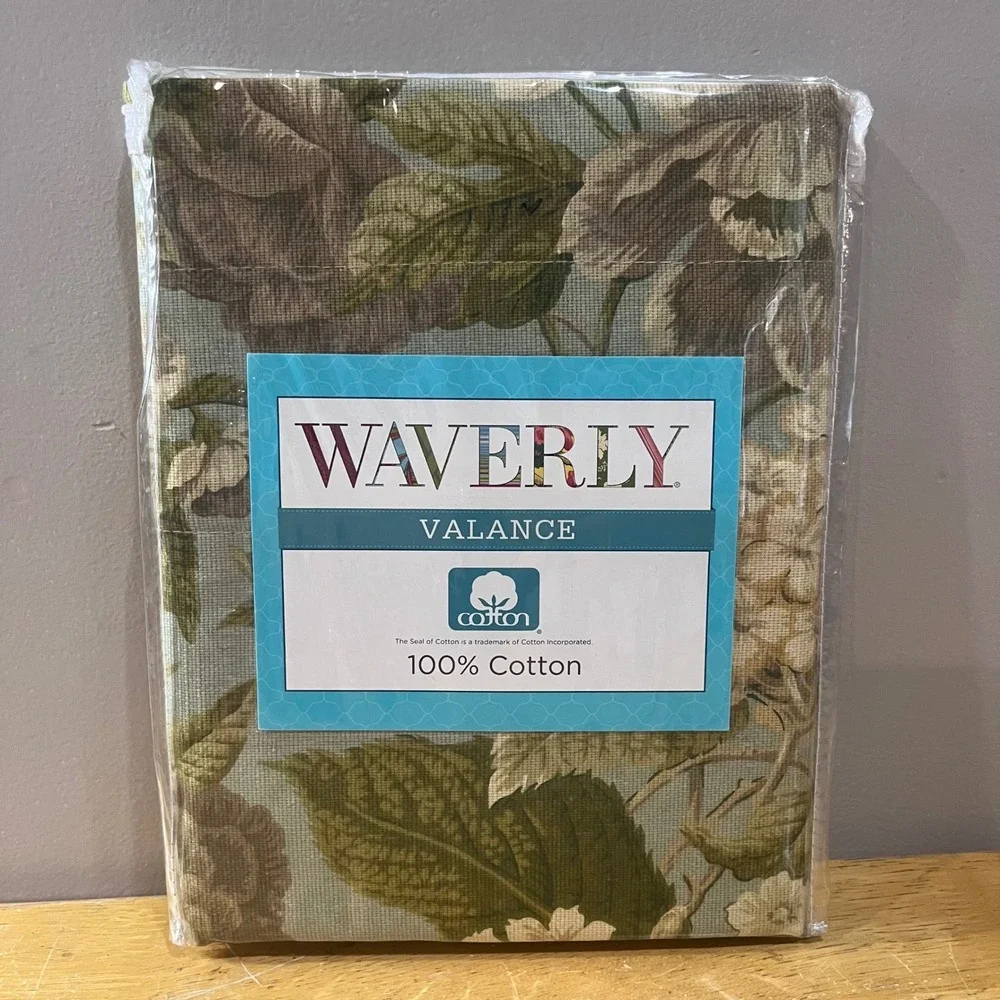 Waverly‎ Garden Glory-Mist Floral Valance 100% Cotton 60x16 Green Cottagecore